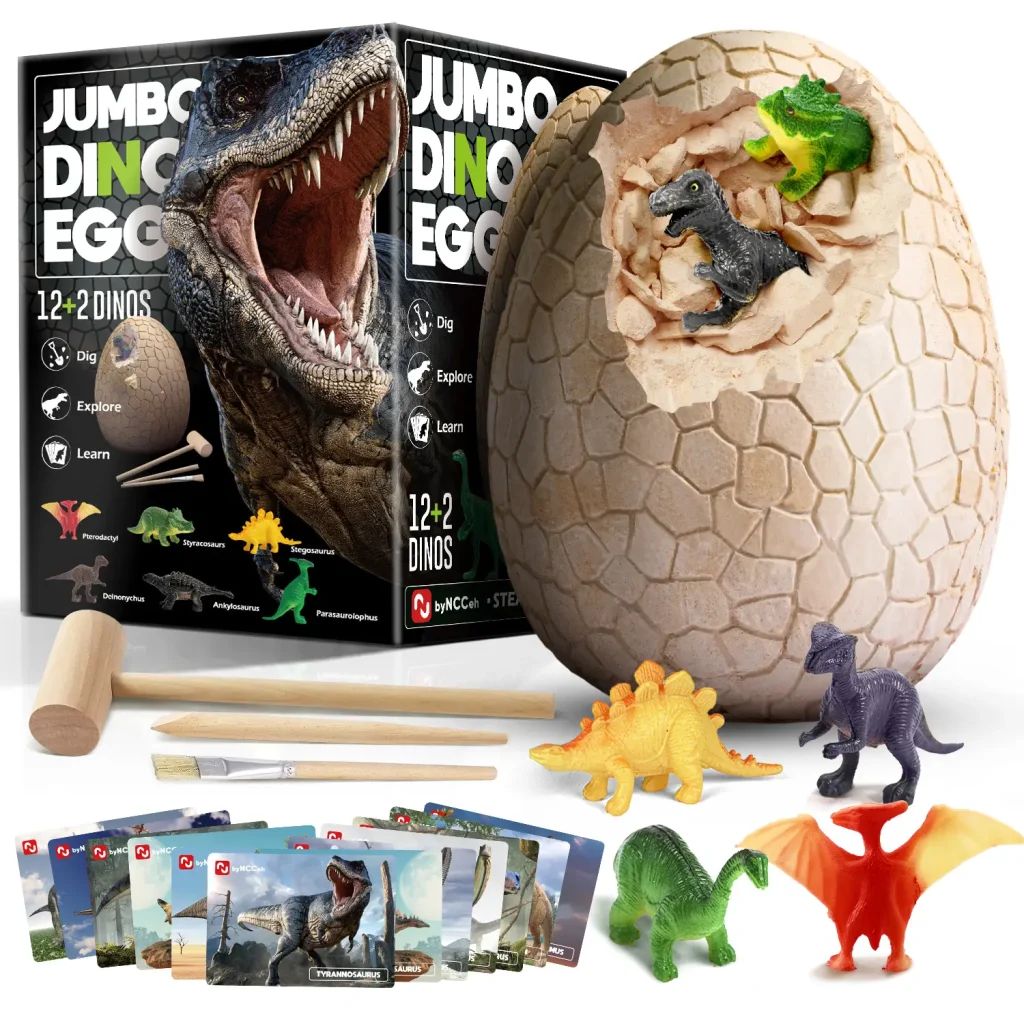 Dinosaur Egg Dig Kit, Unearth a Jumbo Dino Egg with 12 Unique Dinosaur Toys.