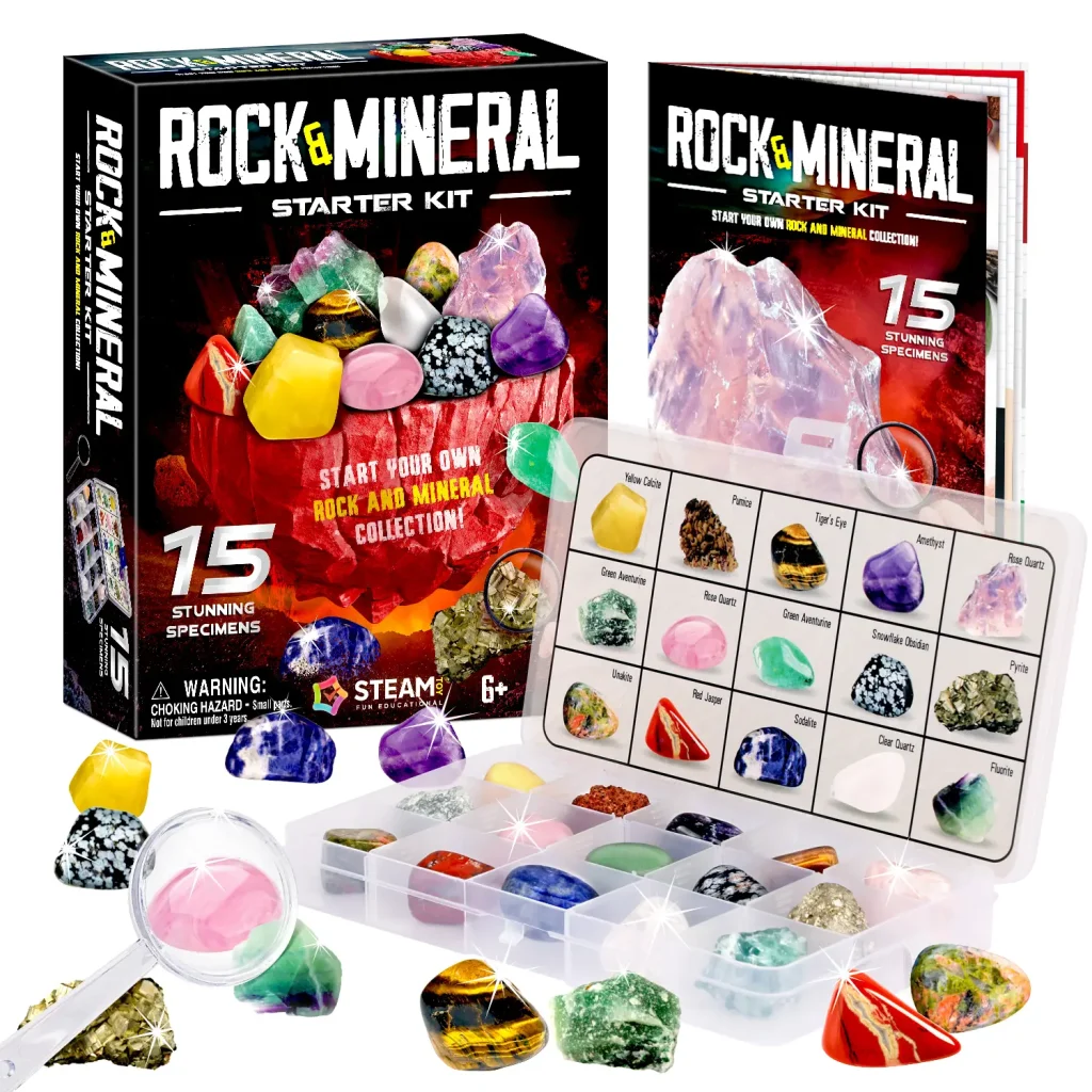 Rock & Mineral Starter kit, Rock Collection Box for Kids with 15 Rock & Mineral.