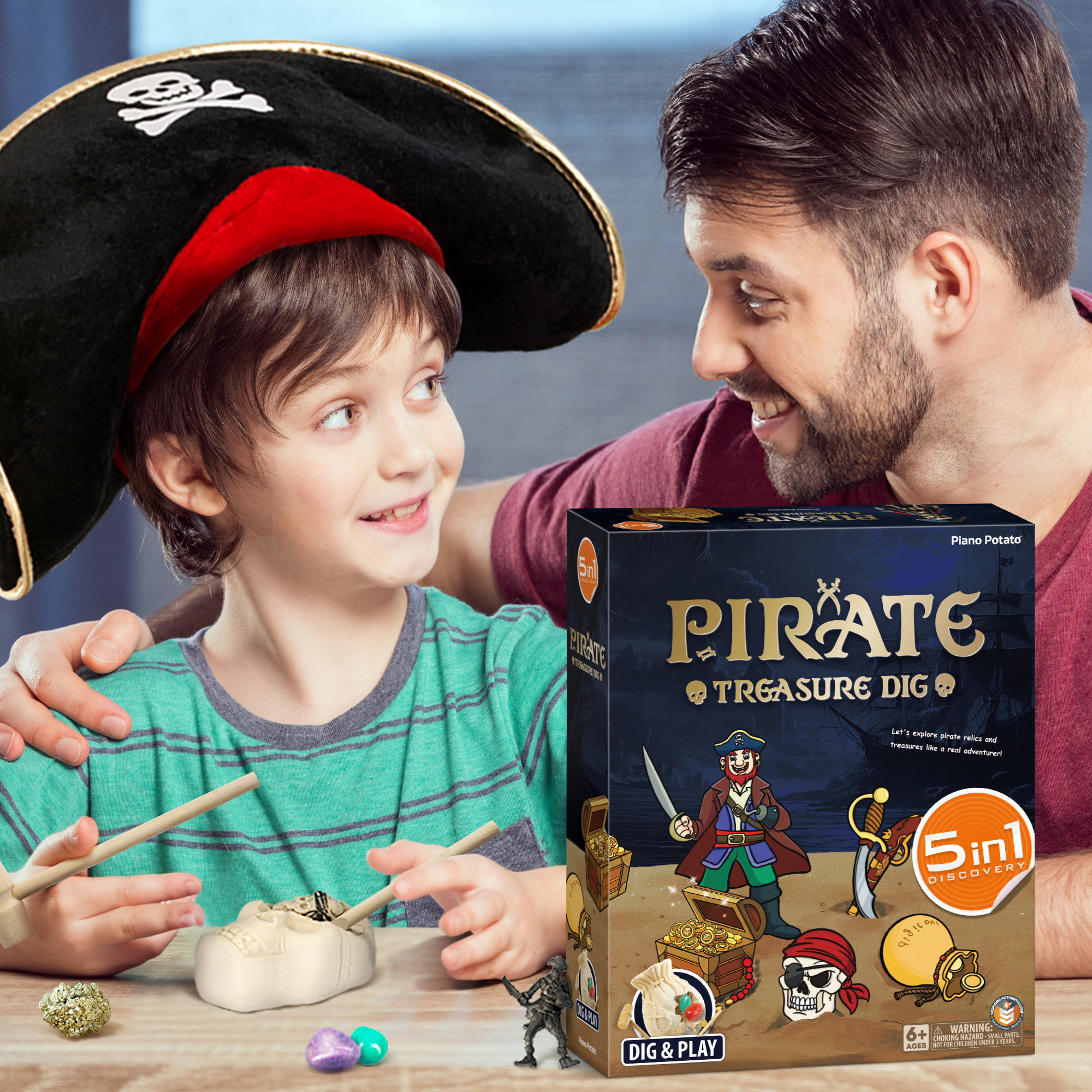 5 in 1 Pirate Treasure Dig, Great Birthday Gift Party Supplies Archeology Educational STEM Kits - Image 5