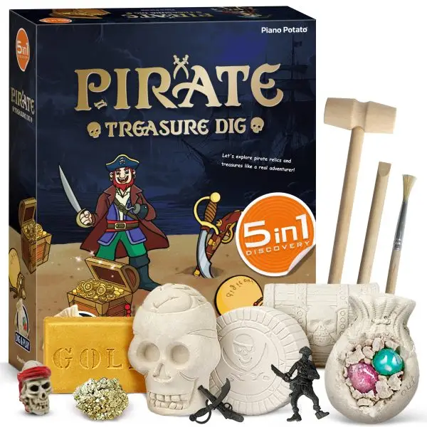 5 in 1 Pirate Treasure Dig, Great Birthday Gift Party Supplies Archeology Educational STEM Kits