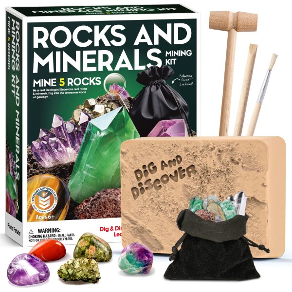Rocks and Minerals Mining Kit - Excavate 5 Real Geology Specimens, Kids STEM Geology Kit
