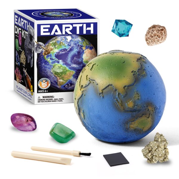 Earth Gemstone Dig Kit - Planet Excavation Science Set with 5 Rocks, Poster & Magnet, Ages 6+