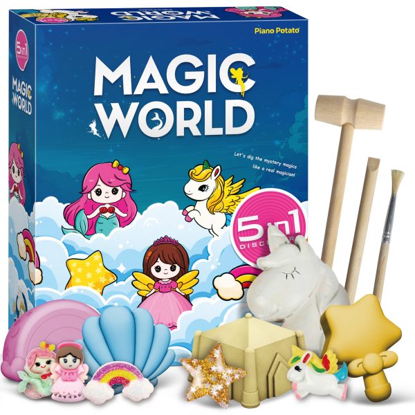 Magic World Dig Kit - 5-in-1 Discovery: Mermaid, Fairy, Unicorn & More, Kids STEM Toy