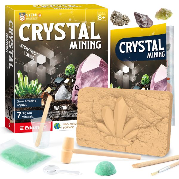 Gemstone & Crystal Dig Kit - Kids' Crystal Growing & Digging Set with 7 Minerals & Rocks