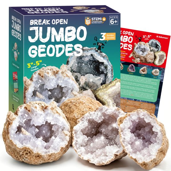 Break Open 3 Jumbo Geodes, Science Gift for Kids Ages 8-12