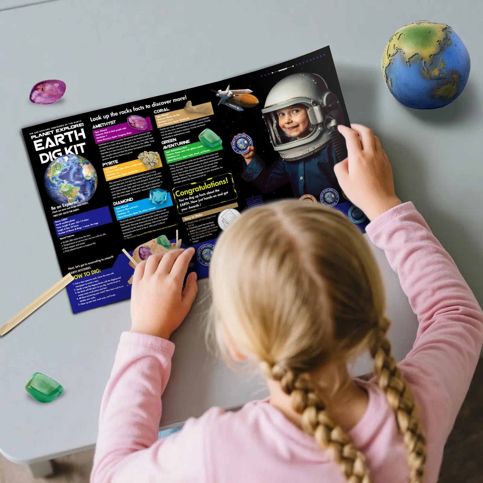 Earth Gemstone Dig Kit – 5 Specimens, Earth Poster & Magnet (Ages 6+) - Image 8