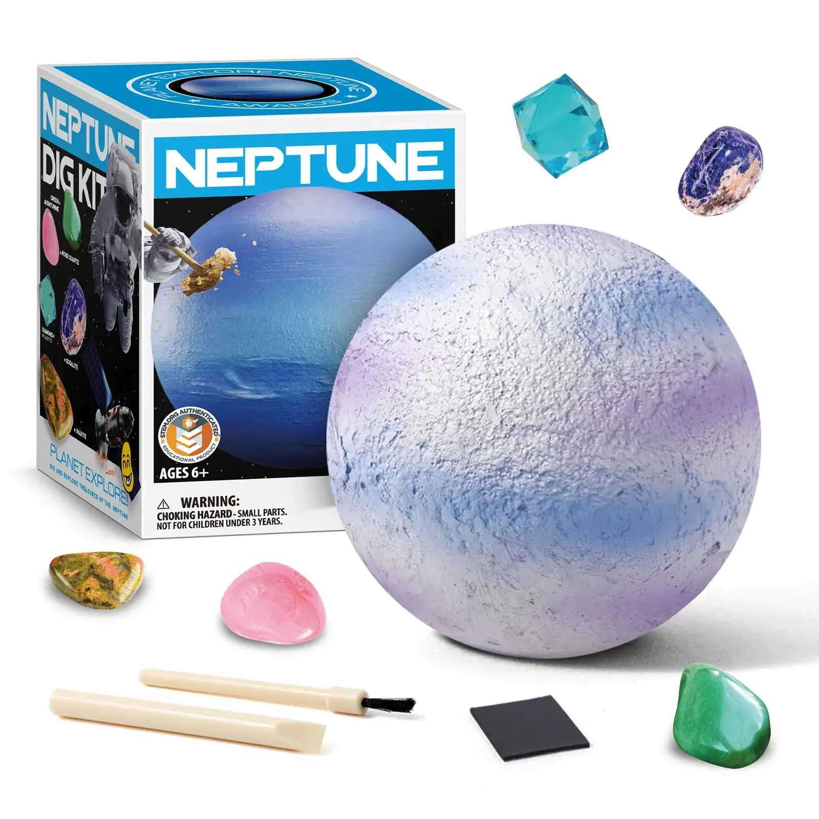 Piano Potato Neptune Planet Gemstone Dig Kit for Kids, STEM Space Science Toy with Dig Tools & Real Crystals