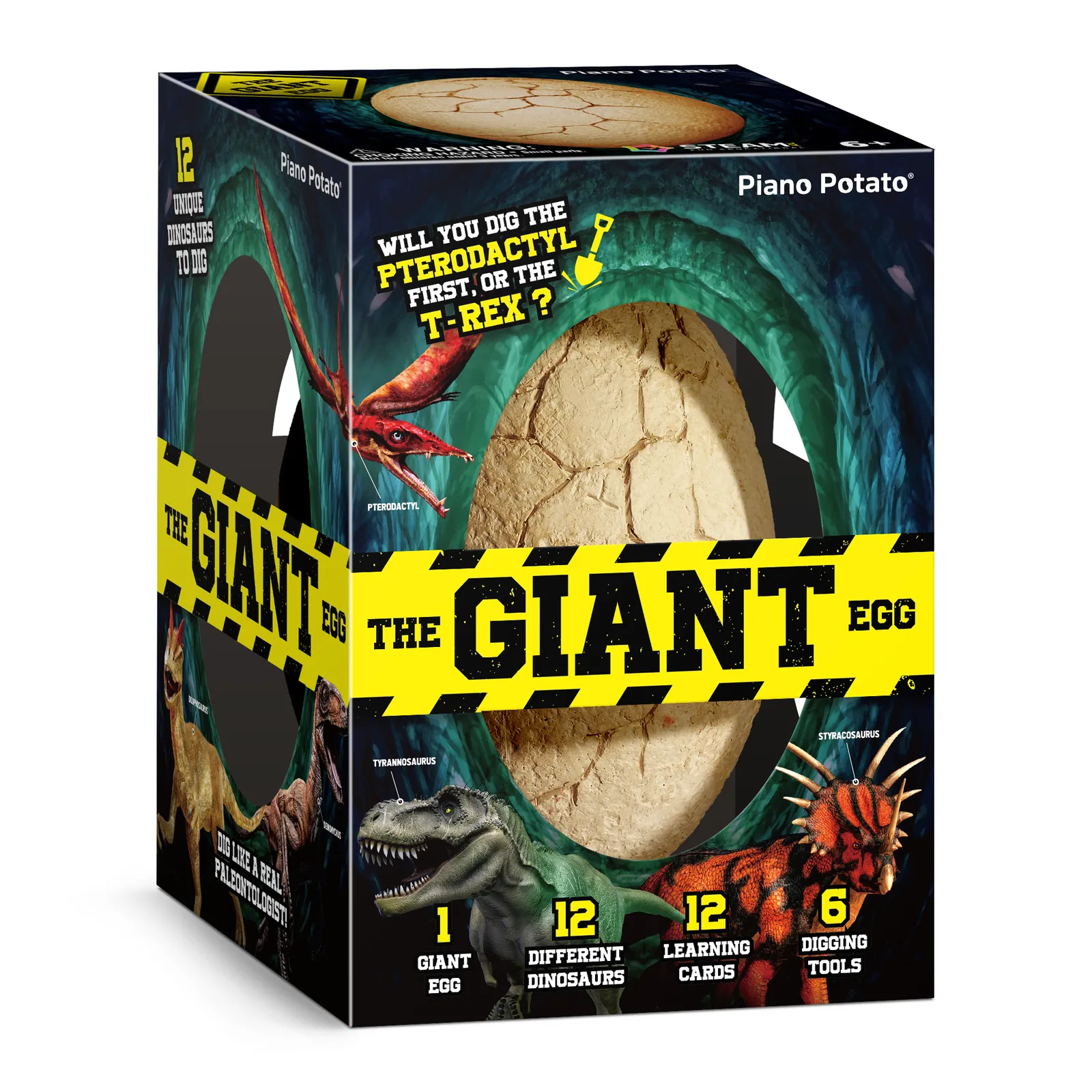 Retail package for the Jumbo Dinosaur Egg Dig Kit showing the giant egg and included dinosaur activity