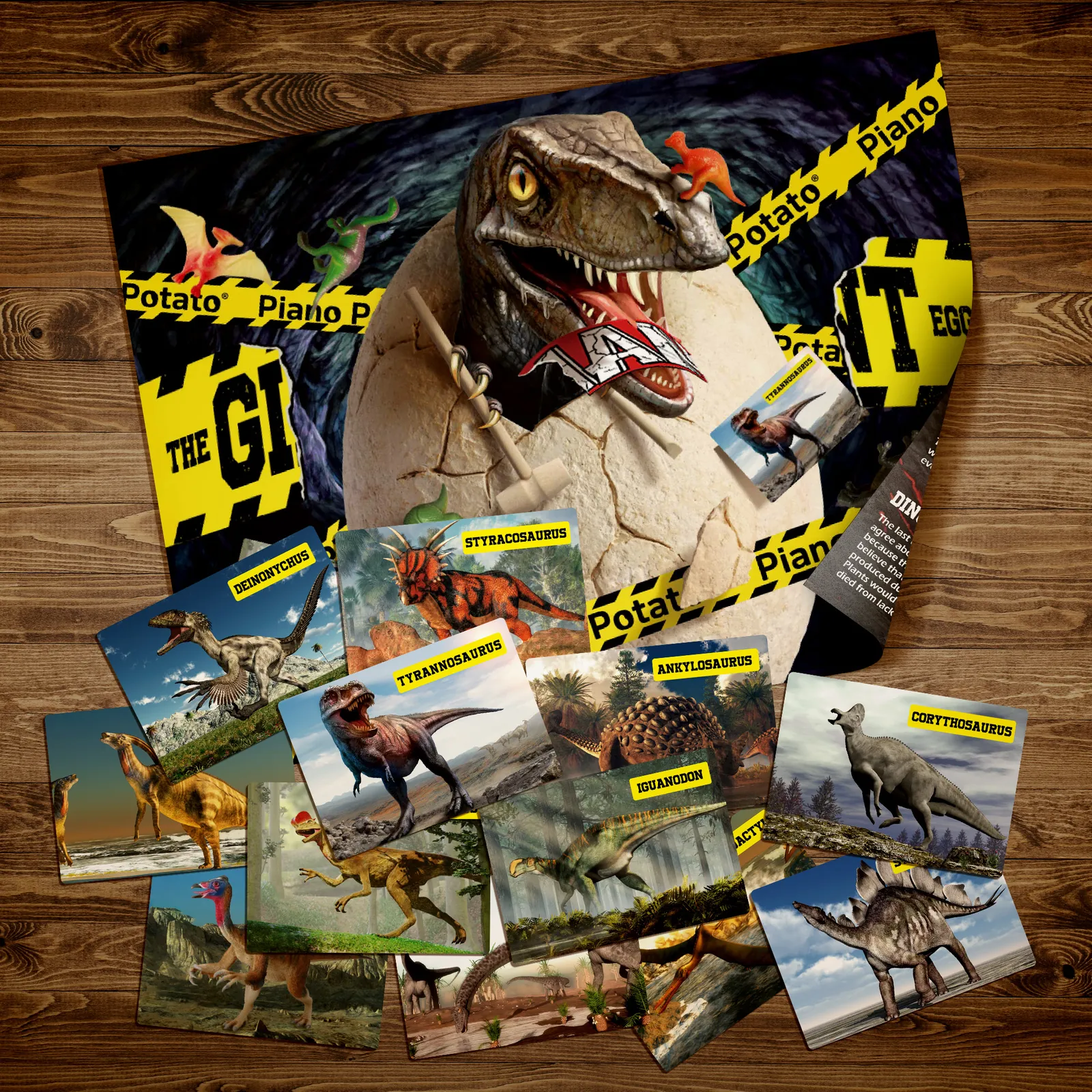 Dinosaur learning cards and illustrated poster supplied with the Jumbo Dinosaur Egg Dig Kit