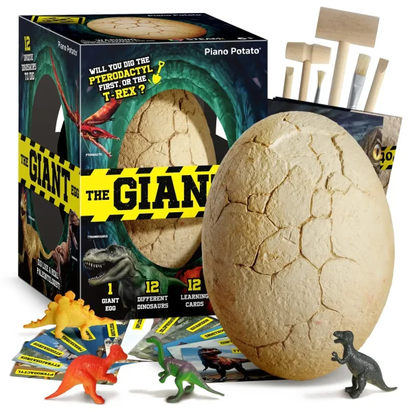 Jumbo Dinosaur Egg Dig Kit – 12 Dinosaur Figures & 6 Digging Tools (Ages 6+)