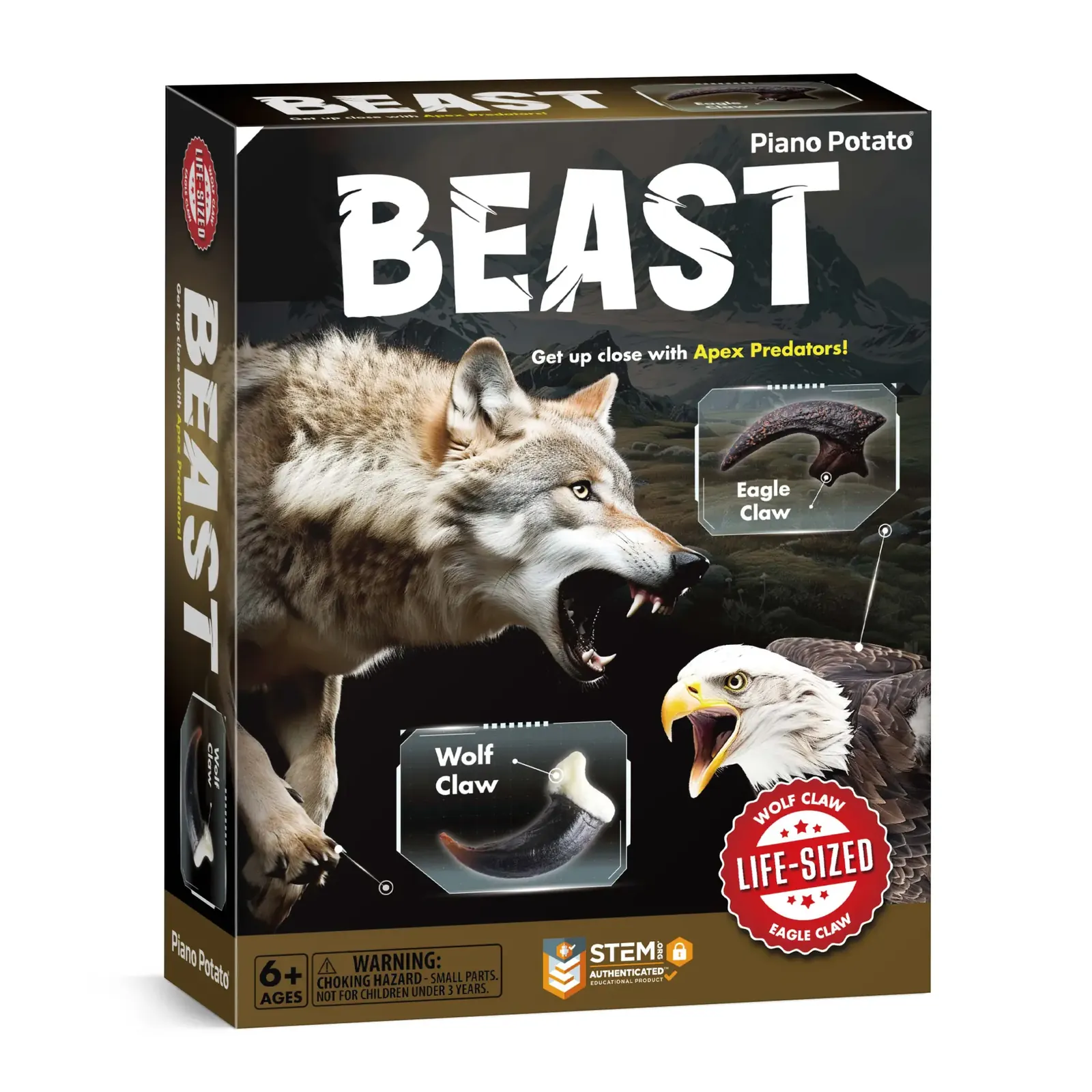 Beast Fossil Dig Kit - Excavate 2 Life-Sized Eagle & Wolf Claw Fossils, Kids STEM Toy - Image 2