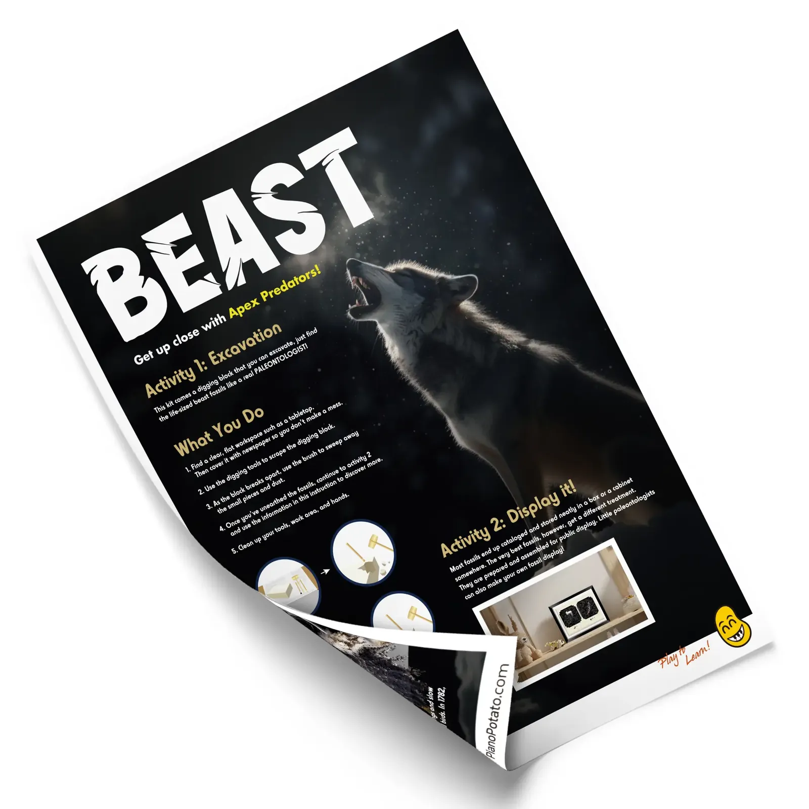 Beast Fossil Dig Kit - Excavate 2 Life-Sized Eagle & Wolf Claw Fossils, Kids STEM Toy - Image 6