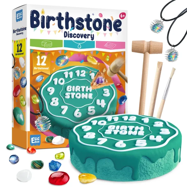 Birthstone Cake Dig Kit – 12 Finds, Poster & Necklace-Making Supplies