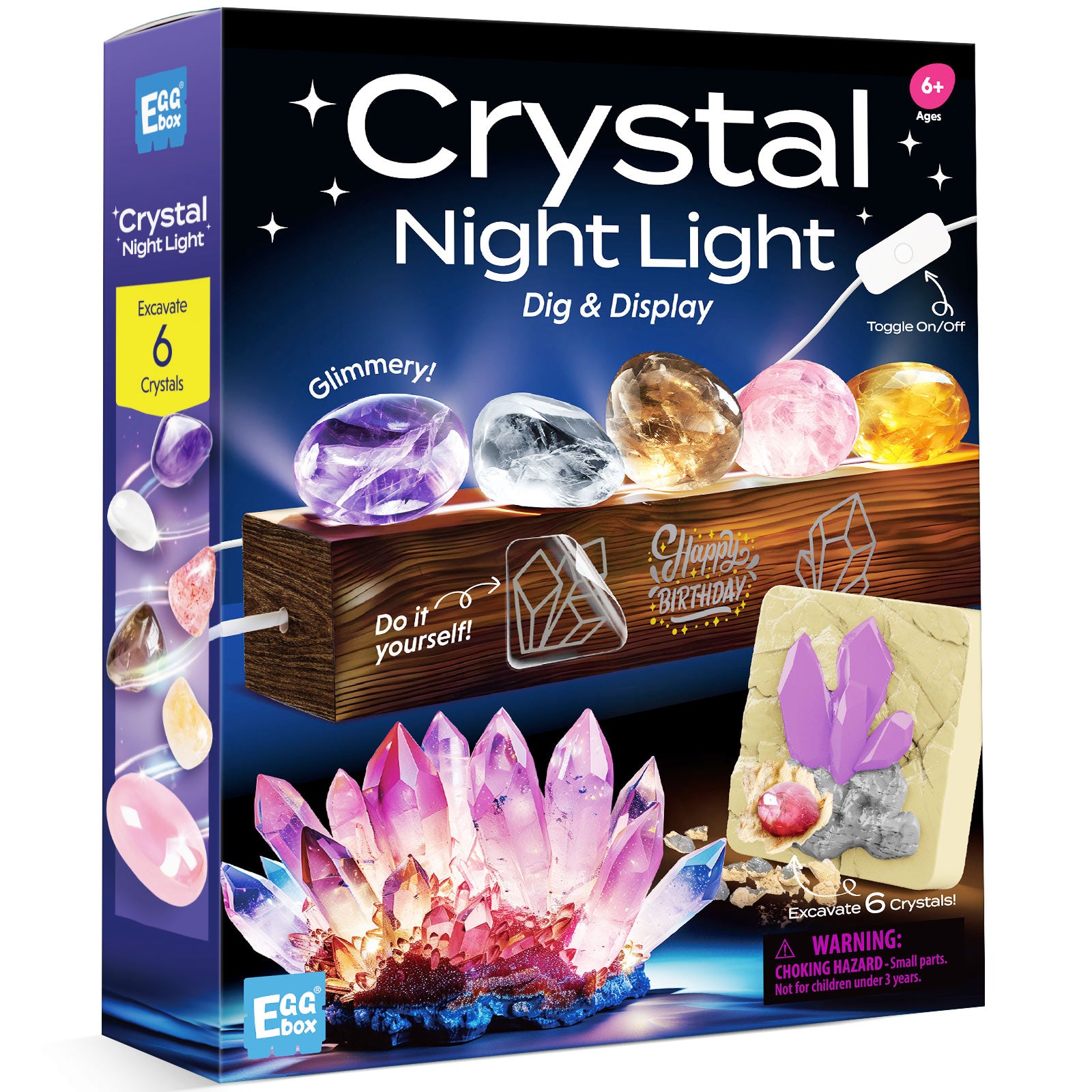 Gamerside Gemstone Dig Kit & Display Crystal Night Light for Kids, Dig Up 6 Genuine Rocks and Minerals, Gem Digging Kit for Kids Age 6-12, Educational Science Kit Birthday Gifts for Boys and Girls