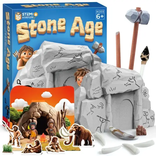 Stone Age Fossil Dig Kit for Kids, Dig Up 10+ Prehistoric Fossils, Fossil Hunting Kit for Kids, Gift for Kids