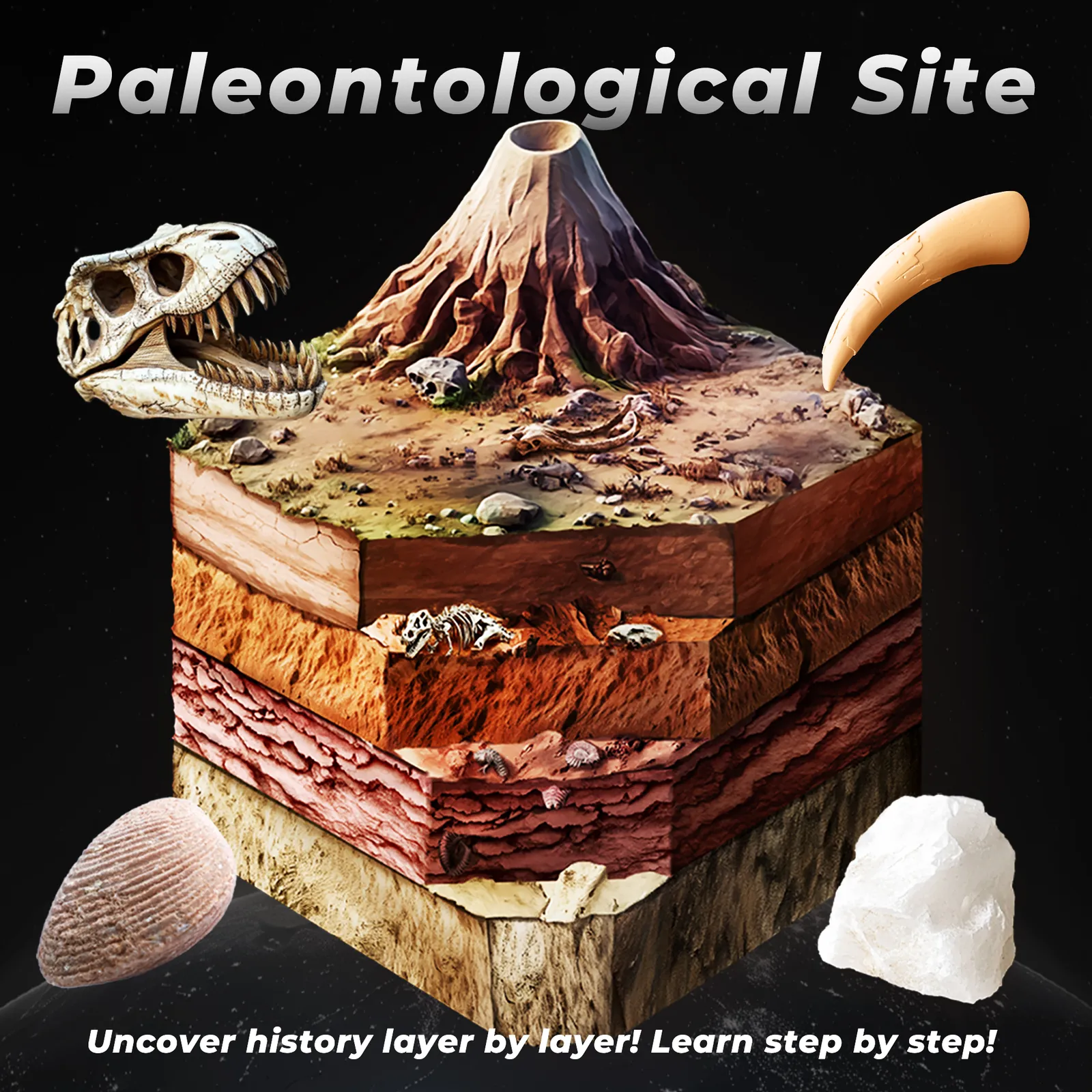 Paleontological Site Fossil Digging Kit for kids, Dig Up 4 Geological Eras with Dinosaur Fossil, Rock - Image 4