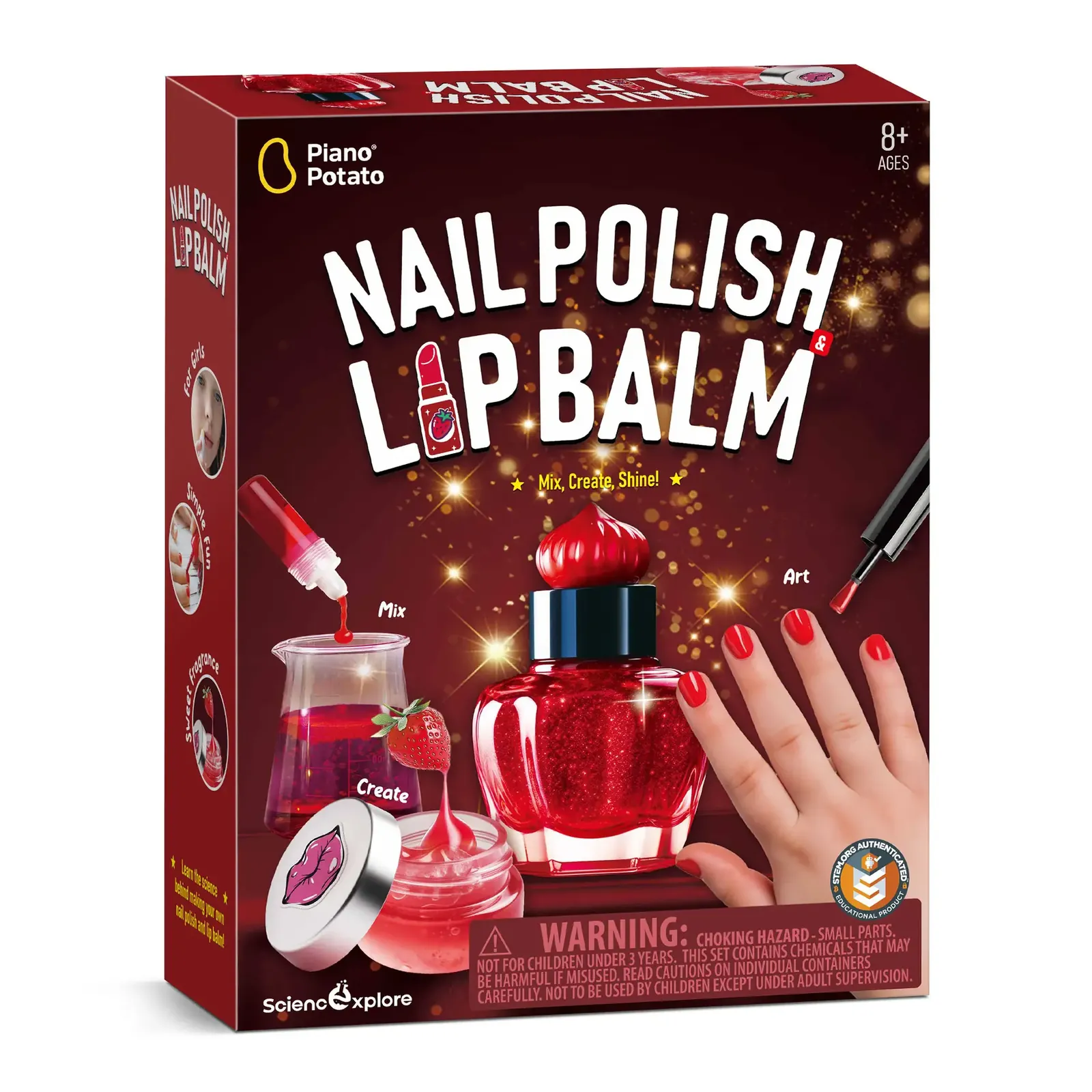Piano Potato Nail Polish & Lip Balm Making Kit - Create Your Own Safe, Glittery Cosmetics for Kids & Teens - Image 2