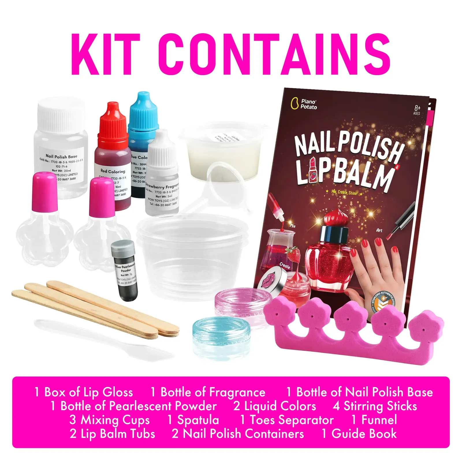 Piano Potato Nail Polish & Lip Balm Making Kit - Create Your Own Safe, Glittery Cosmetics for Kids & Teens - Image 5