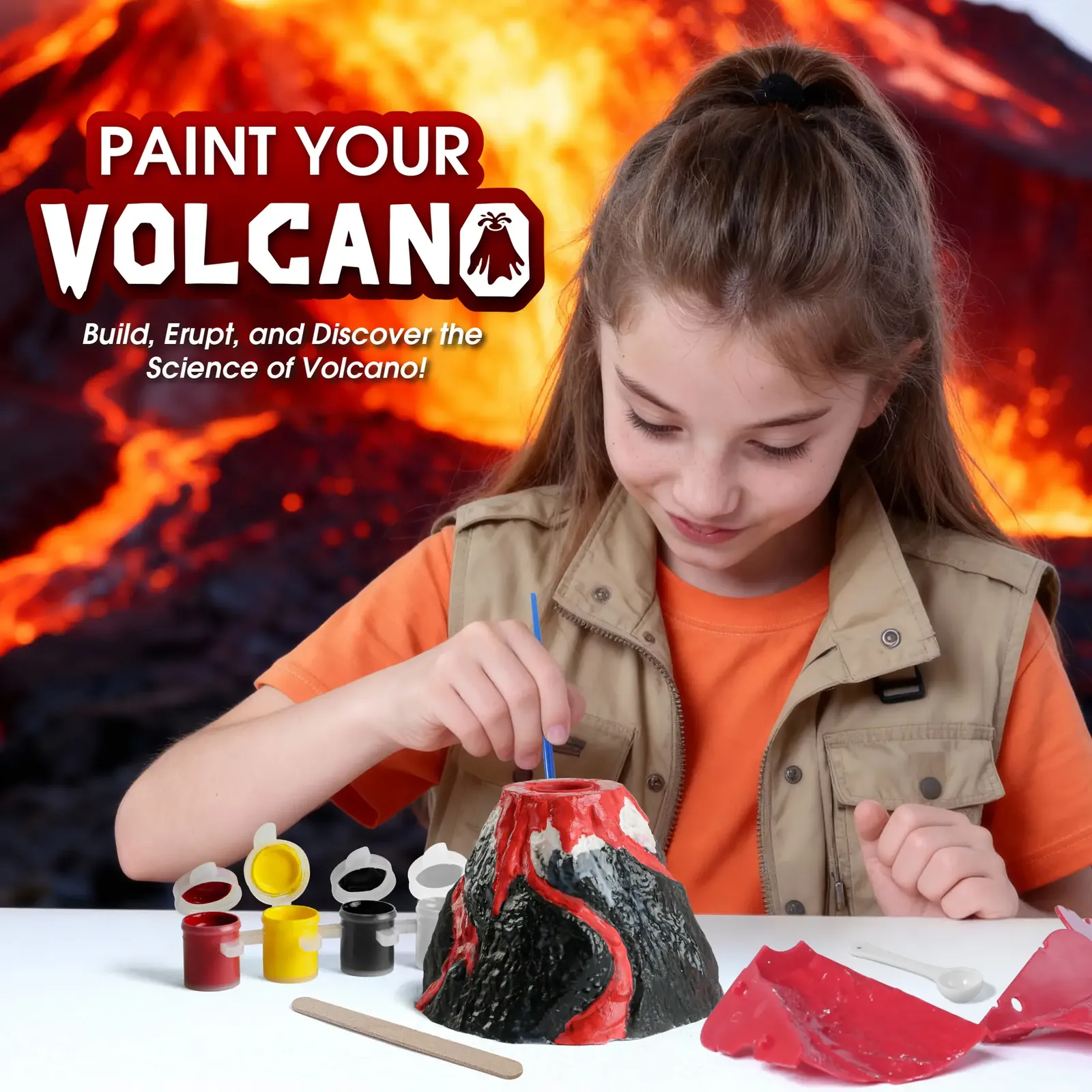 Glow Volcano Science Kit - Paint & Build a Volcano, Make a Foamy Eruption, Includes Mold & Supplies - Image 5