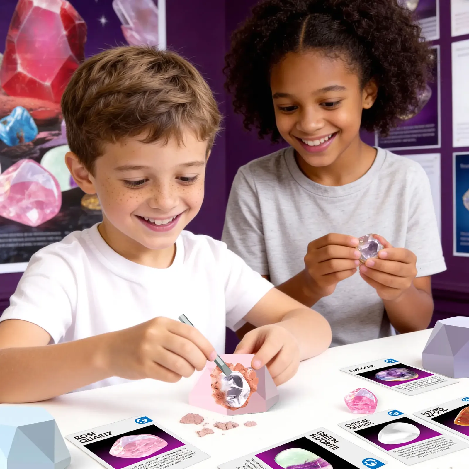 Gemstone Dig Kit – 12 Individual Blocks, 12 Stones & Learning Cards - Image 8