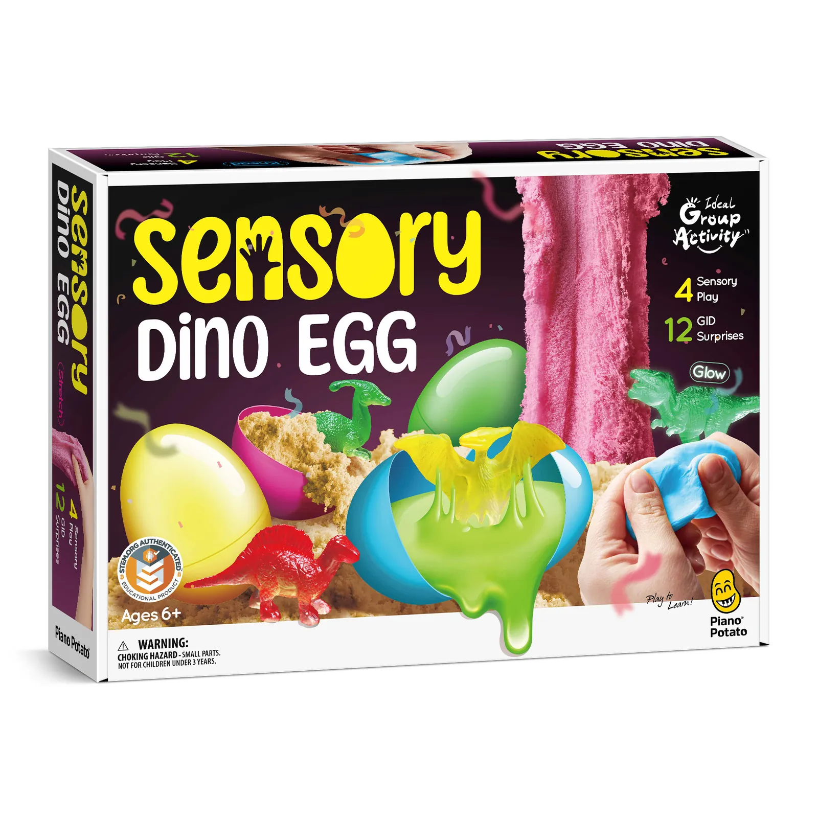 Sensory Dino Egg Kit - 12 Glow-in-the-Dark Dinosaurs, 4 Sensory Play Modes & Fact Cards - Image 2