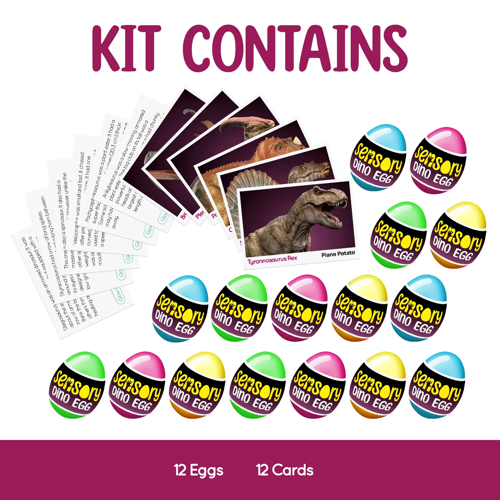 Sensory Dino Egg Kit - 12 Glow-in-the-Dark Dinosaurs, 4 Sensory Play Modes & Fact Cards - Image 5