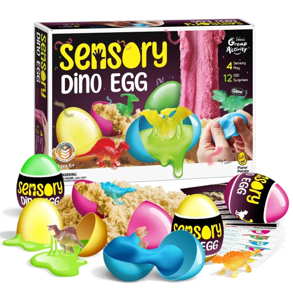 Sensory Dino Egg Kit - 12 Glow-in-the-Dark Dinosaurs, 4 Sensory Play Modes & Fact Cards