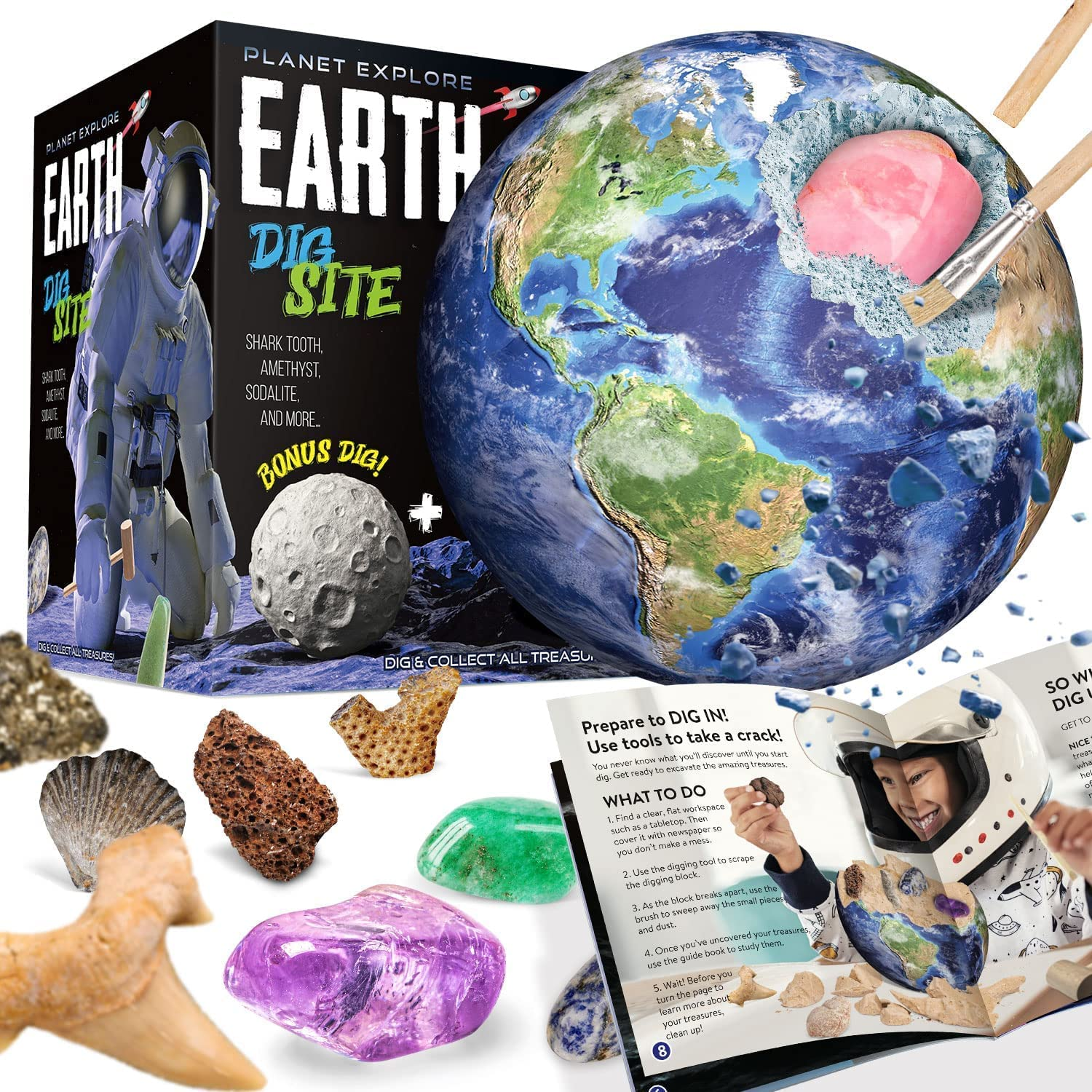 Piano Potato Earth Gemstone Excavation Kit for Kids - Earth & Moon STEM Dig Set