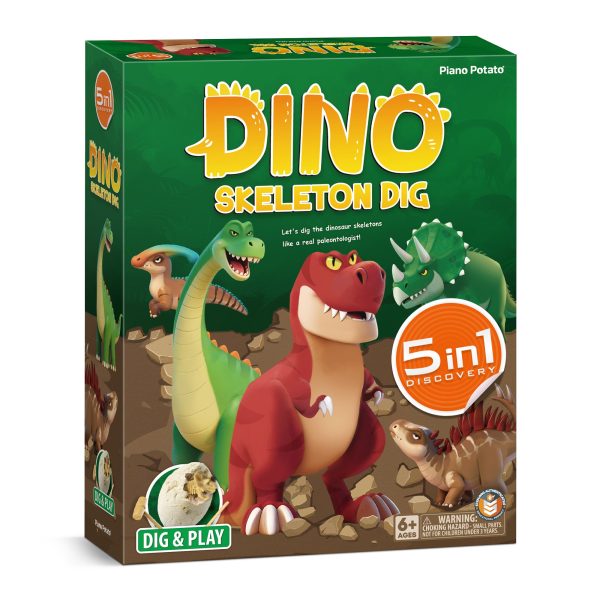 Piano Potato 5-in-1 Dinosaur Skeleton Dig Kit – STEM Fossil Excavation Set