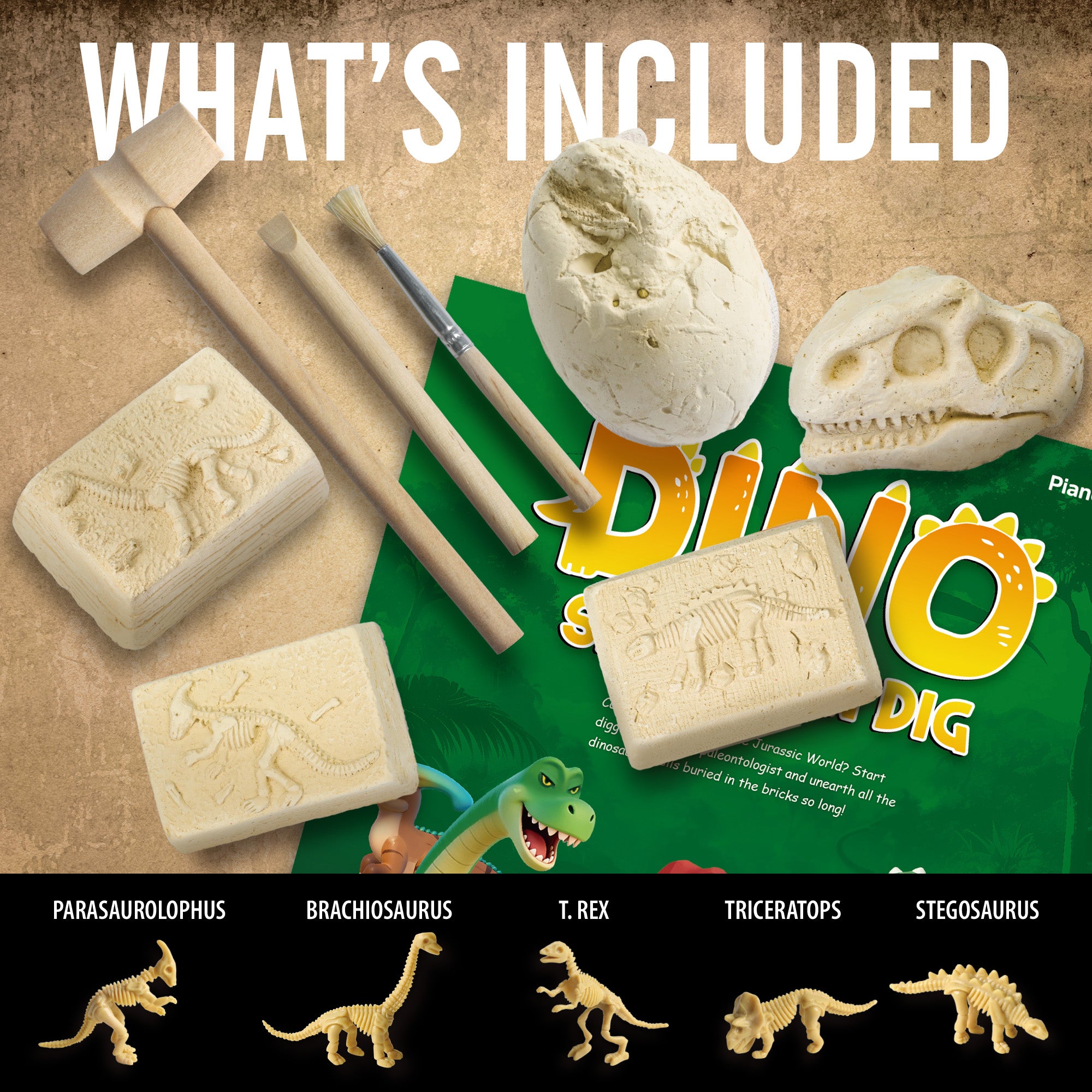 Piano Potato 5-in-1 Dinosaur Skeleton Dig Kit – STEM Fossil Excavation Set - Image 4