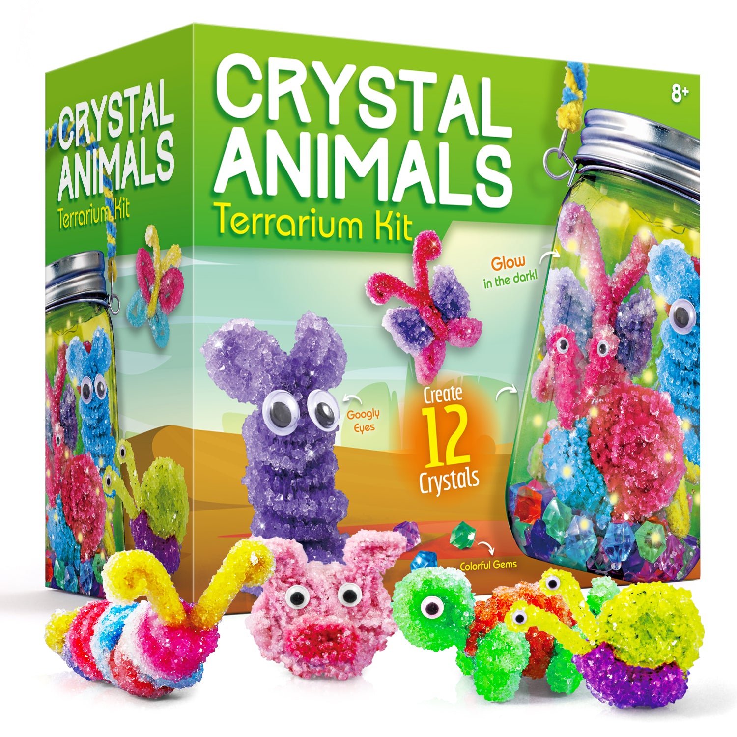 Piano Potato Crystal Animals Terrarium Kit - 12 Crystal Shapes with LED Light