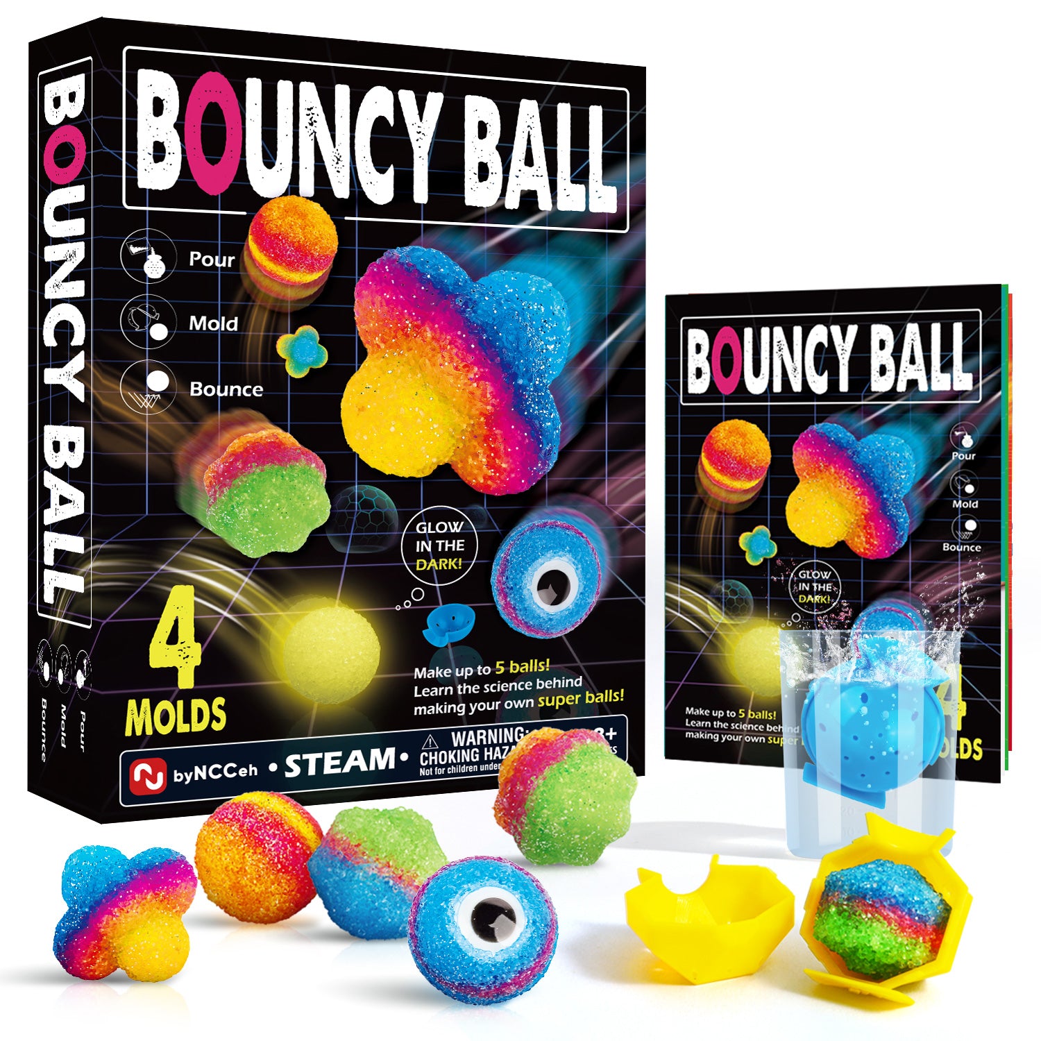 Gamerside DIY Glow Bouncy Ball Making Kit - 5 Colors & 4 Molds