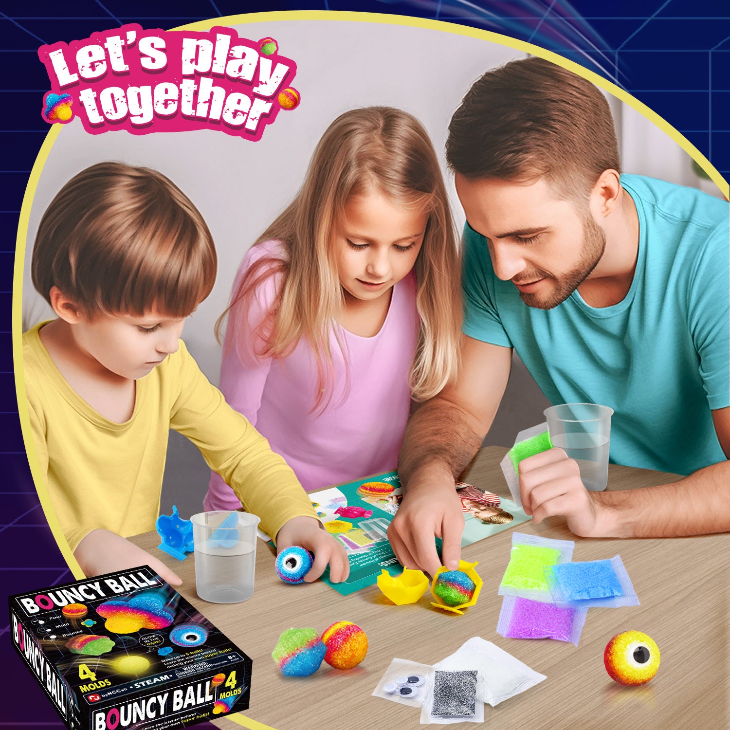 Gamerside DIY Glow Bouncy Ball Making Kit - 5 Colors & 4 Molds - Image 3