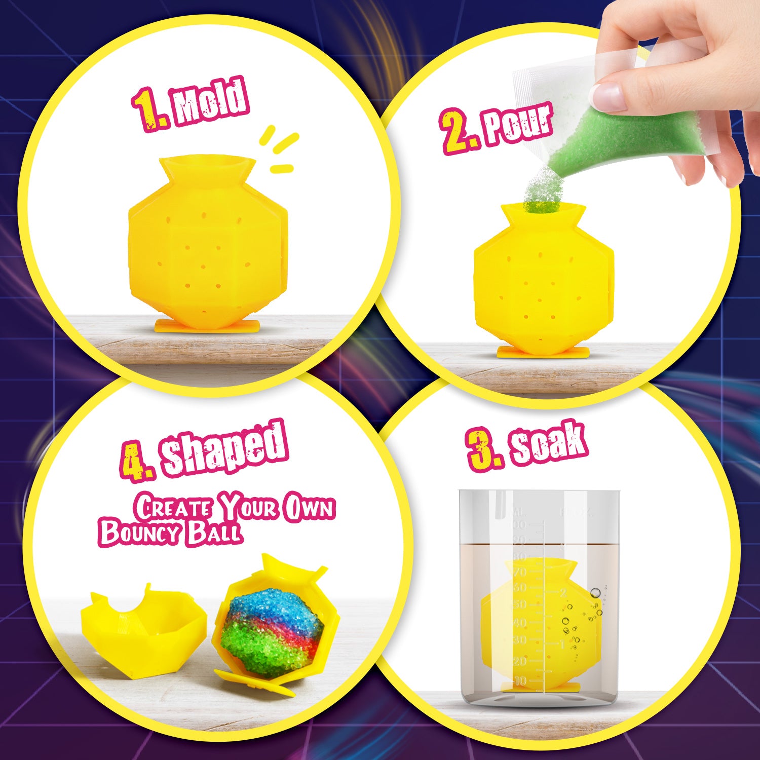 Gamerside DIY Glow Bouncy Ball Making Kit - 5 Colors & 4 Molds - Image 5