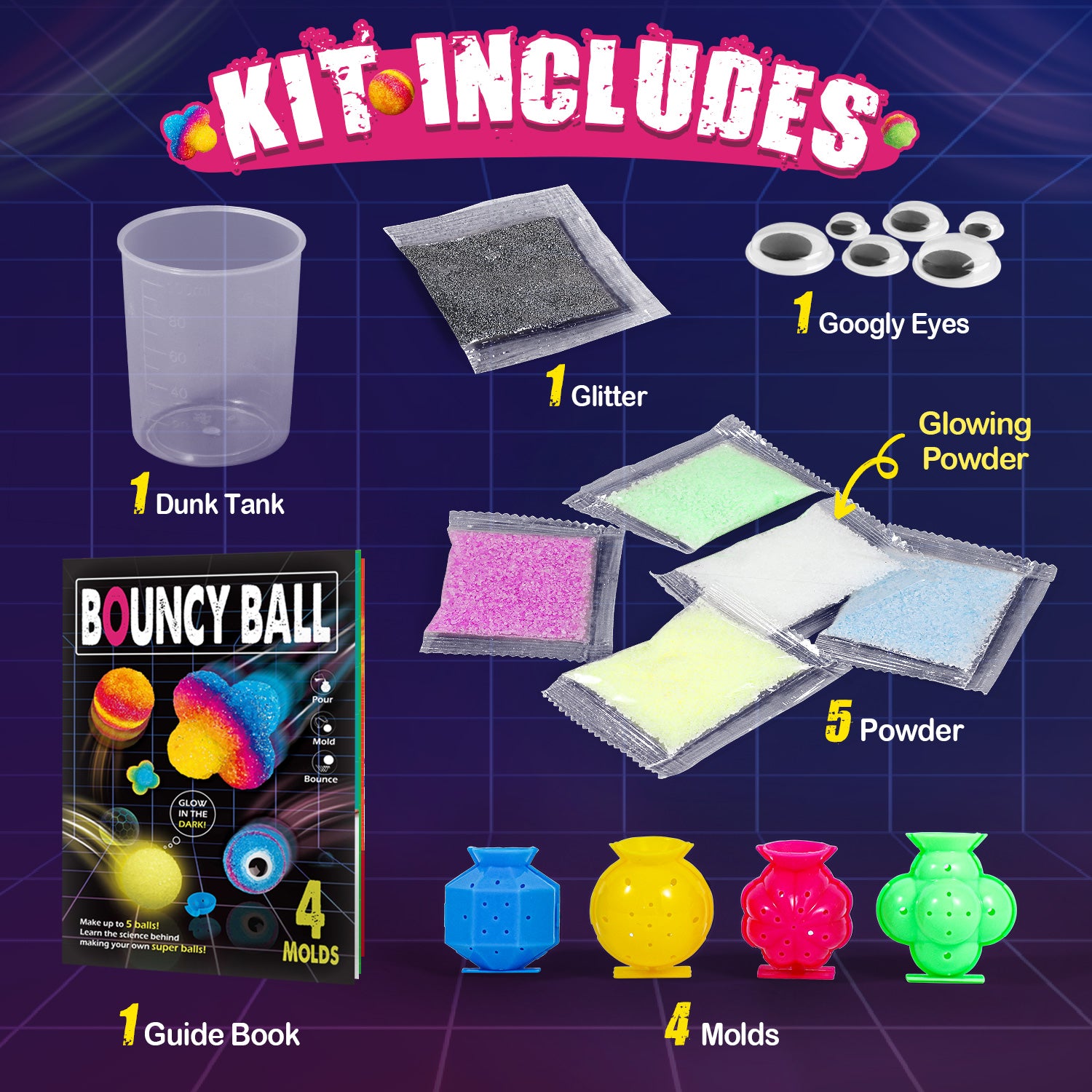 Gamerside DIY Glow Bouncy Ball Making Kit - 5 Colors & 4 Molds - Image 6