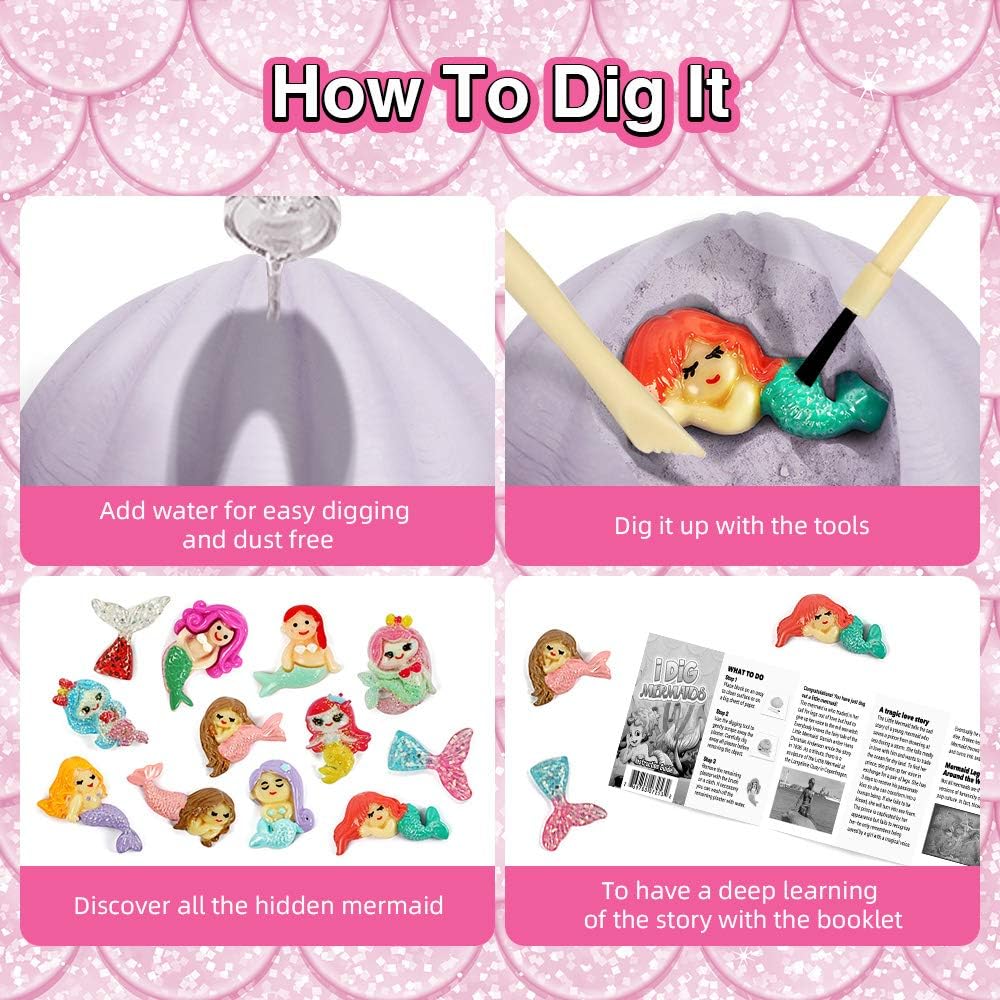 Gamerside Mermaid Digging Kit - 12 Mermaid Treasure Excavation Sets - Image 6