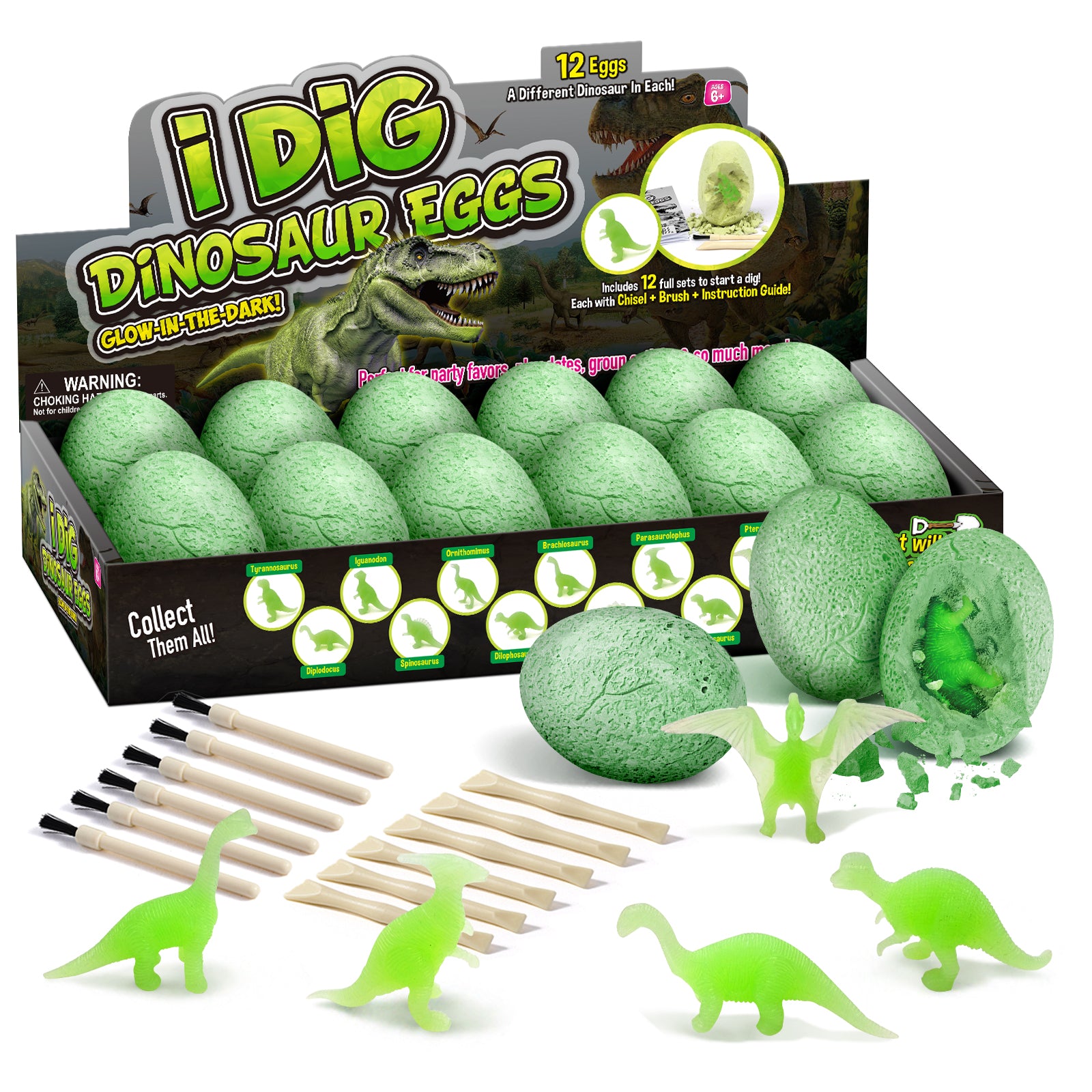 Glow-in-the-Dark Dinosaur Egg Dig Kits – 12 Pack - Image 2