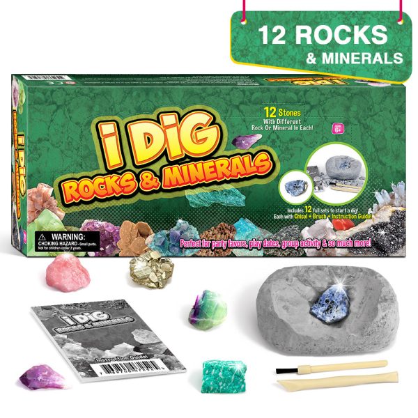 12 Natural Rock & Mineral Dig Kit, STEM Toy for Kids, Party Favors