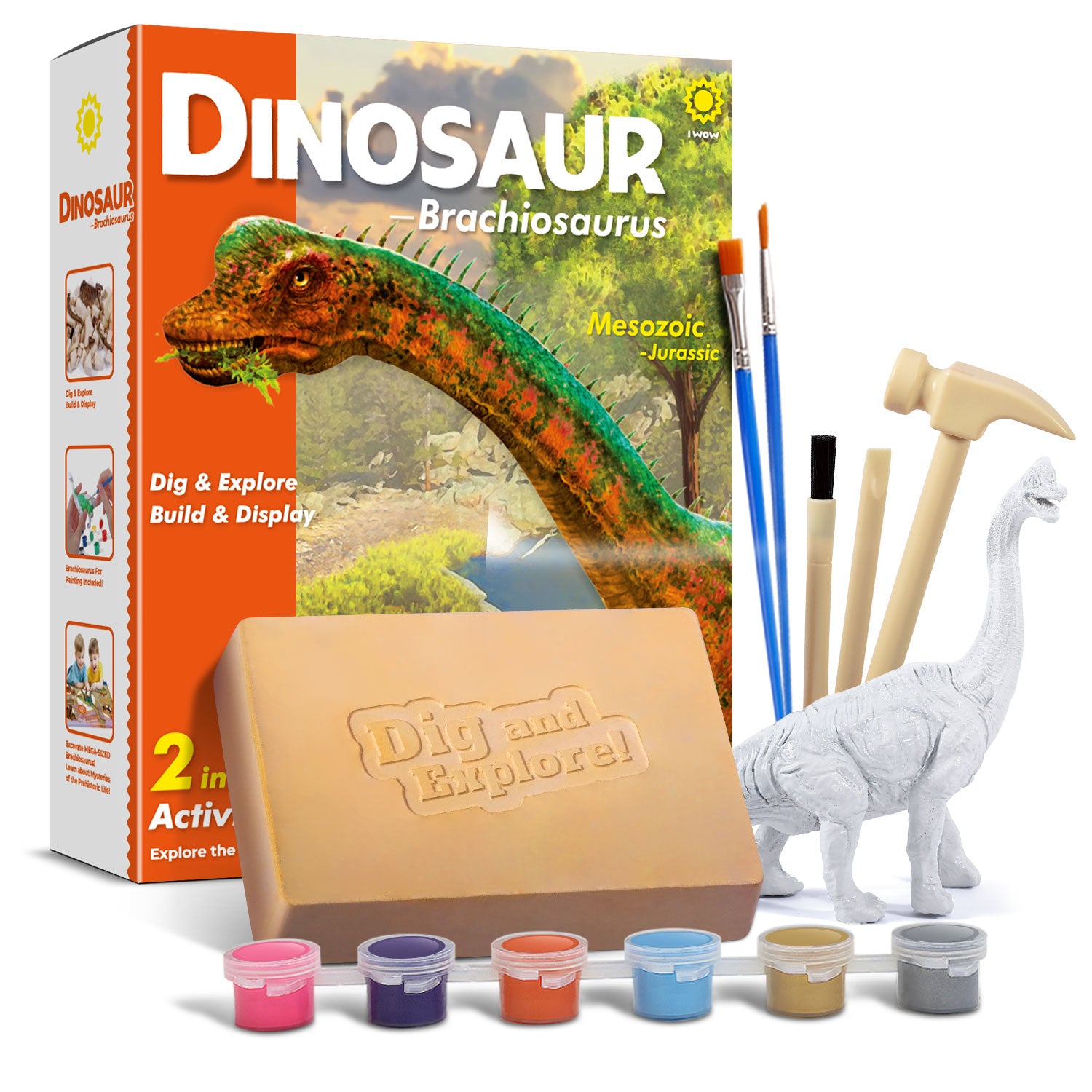 Piano Potato Brachiosaurus Dinosaur Dig & Paint Kit – 2-in-1 Excavation Activity - Image 2
