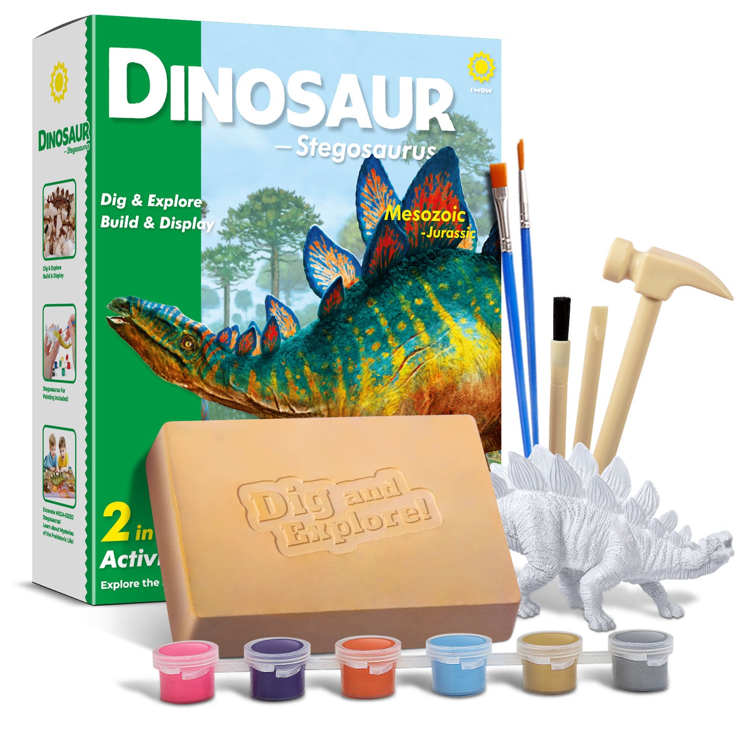 Piano Potato Stegosaurus Dinosaur Dig & Paint Kit – 2-in-1 Excavation Activity - Image 2