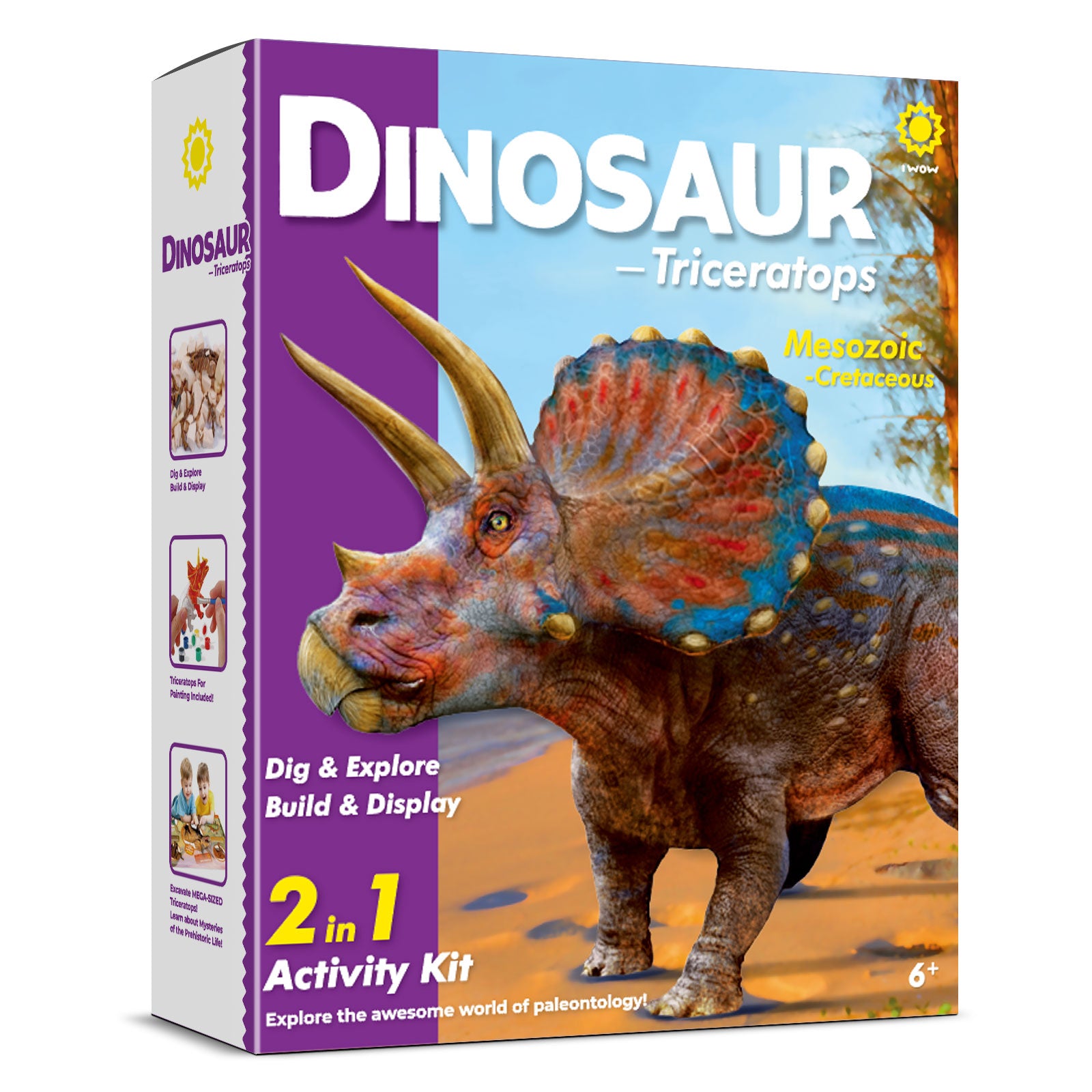 Dinosaur Triceratops Fossil Digging Kit for Kids 6+, 2-in-1 Dig & Build Educational Toy, Excavation Adventure with Paintable Model, Complete Paleontology Gift Set