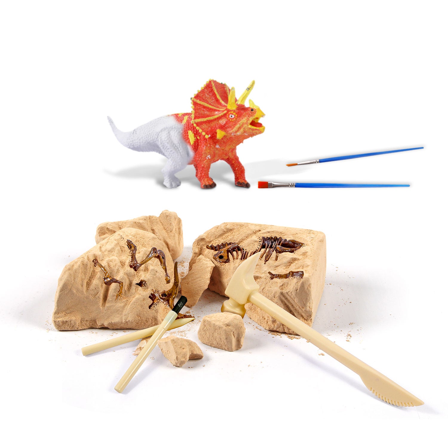 Dinosaur Triceratops Fossil Digging Kit for Kids 6+, 2-in-1 Dig & Build Educational Toy, Excavation Adventure with Paintable Model, Complete Paleontology Gift Set - Image 3