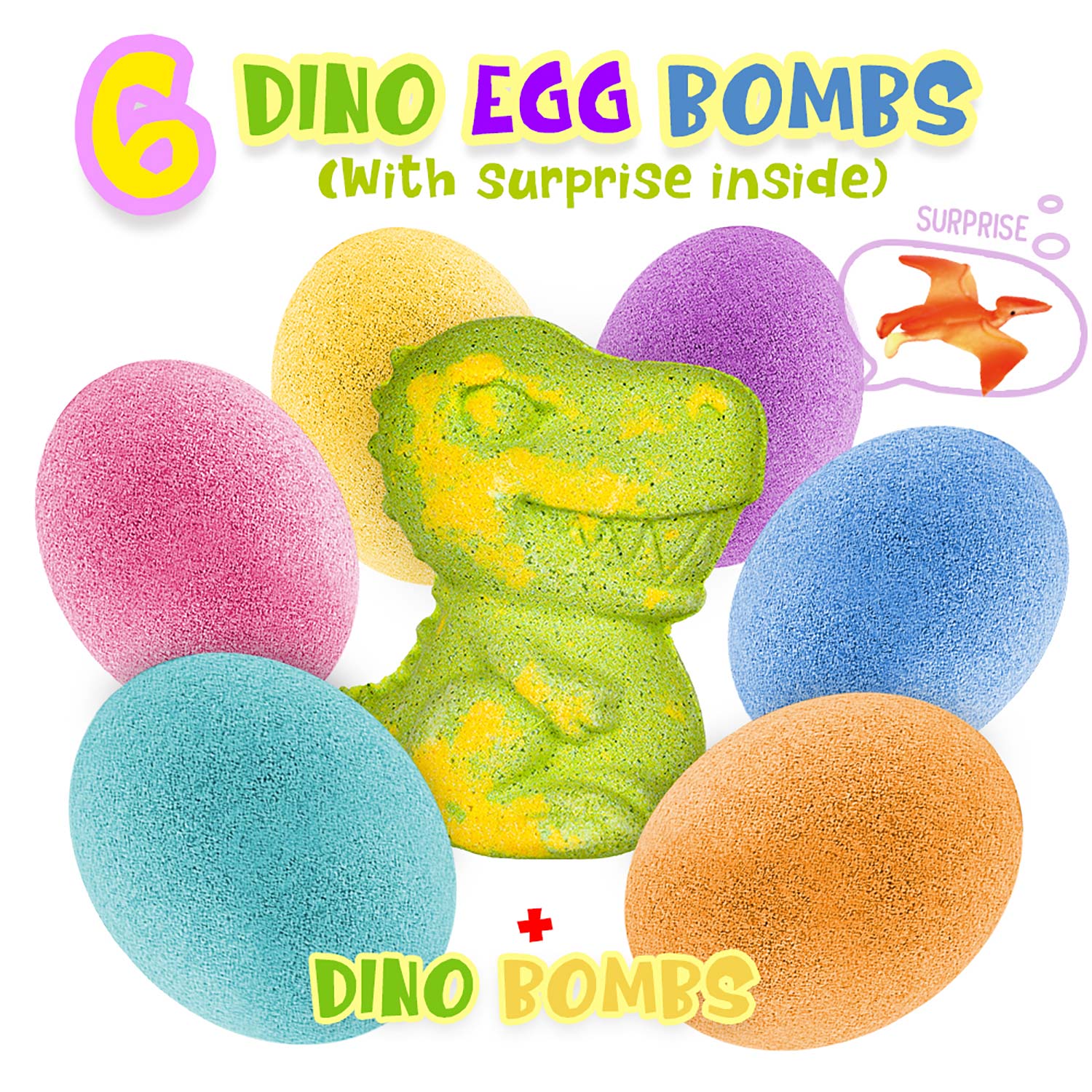 Dino Bath Bombs for Kids – 6 Egg Fizz Bombs + T-Rex Bonus - Image 2