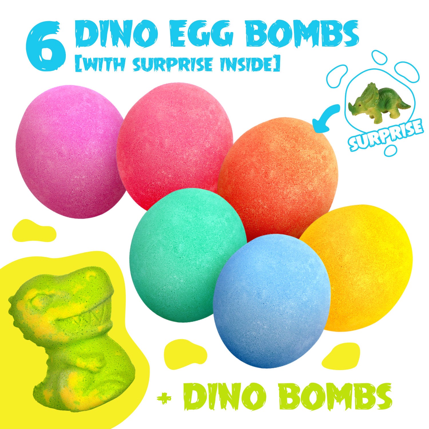 Dino Bath Bombs for Kids – 6 Egg Fizz Bombs + T-Rex Bonus - Image 3