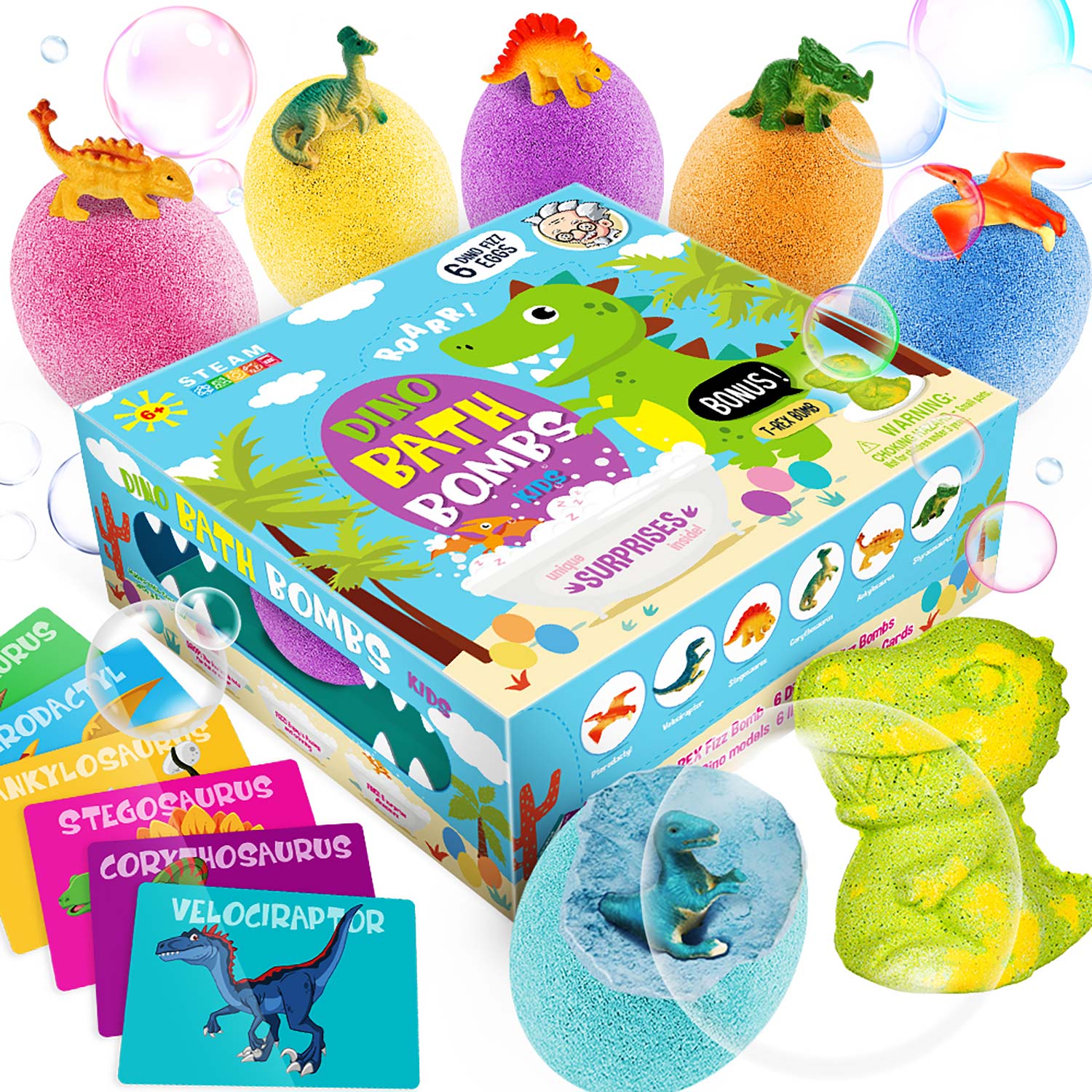 Dino Bath Bombs for Kids – 6 Egg Fizz Bombs + T-Rex Bonus - Image 7