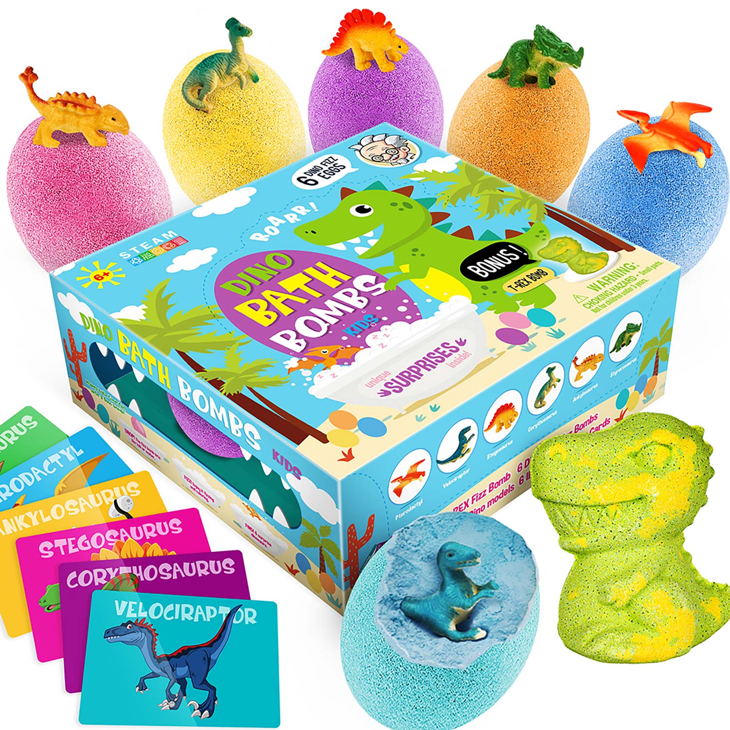 Dino Bath Bombs for Kids – 6 Egg Fizz Bombs + T-Rex Bonus - Image 8