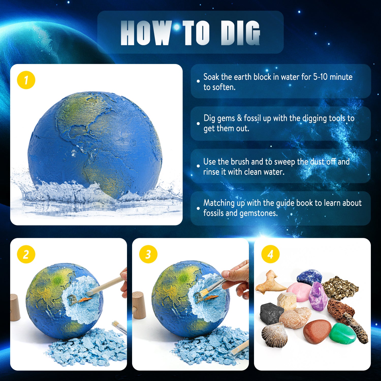 Piano Potato Earth Gemstone Excavation Kit for Kids - Earth & Moon STEM Dig Set - Image 4