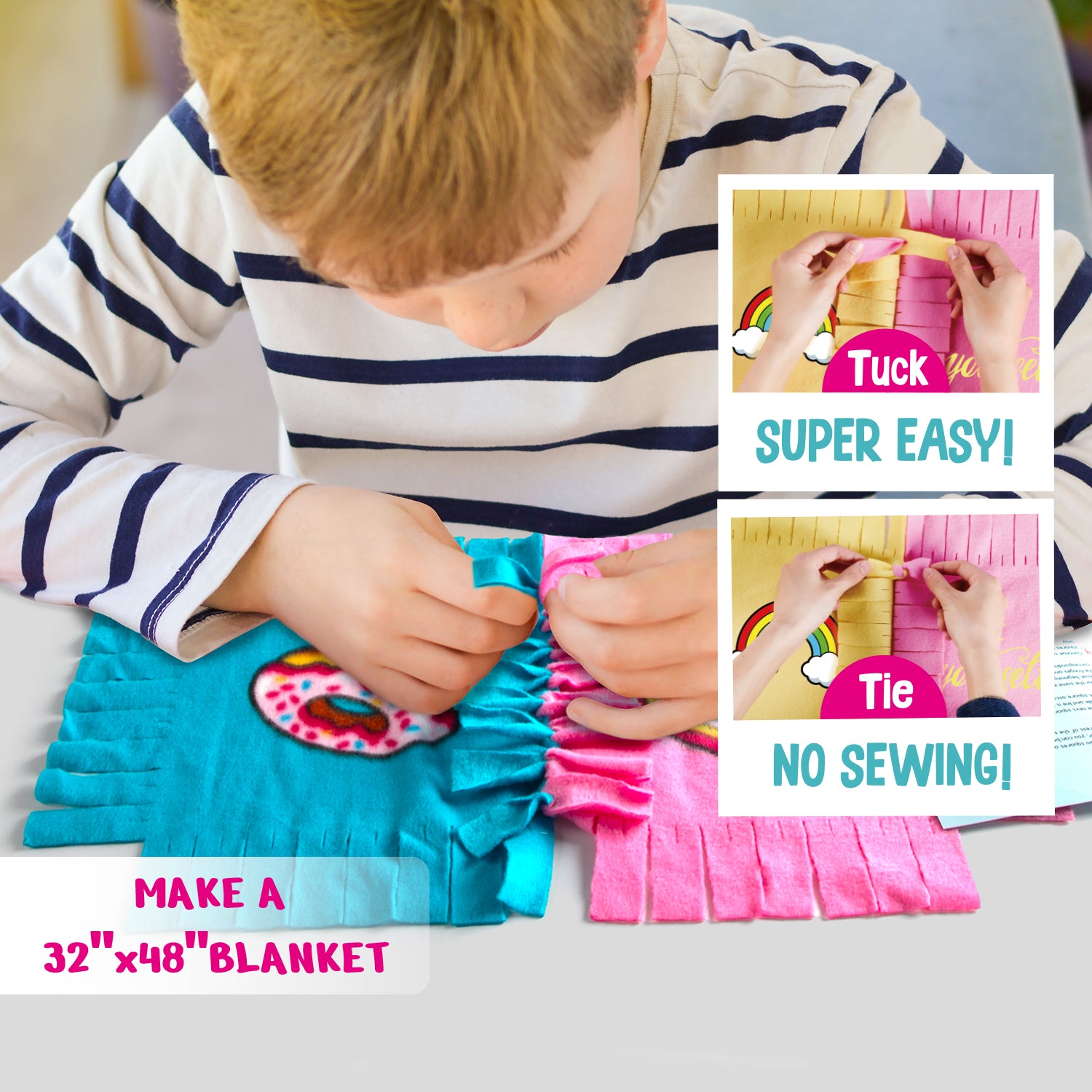Piano Potato Unicorn No-Sew Tuck & Tie Fleece Blanket Kit for Girls 8-12 - Image 2
