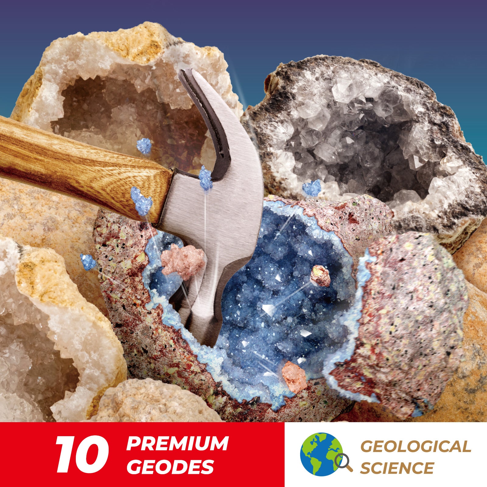 EDUMAN Geodes with Crystals Break Open 10 Premium Geode Kit - Geology Geode Crystal Science Kit - STEM Educational Toys Birthday Gifts for Boys and Girls - Image 2