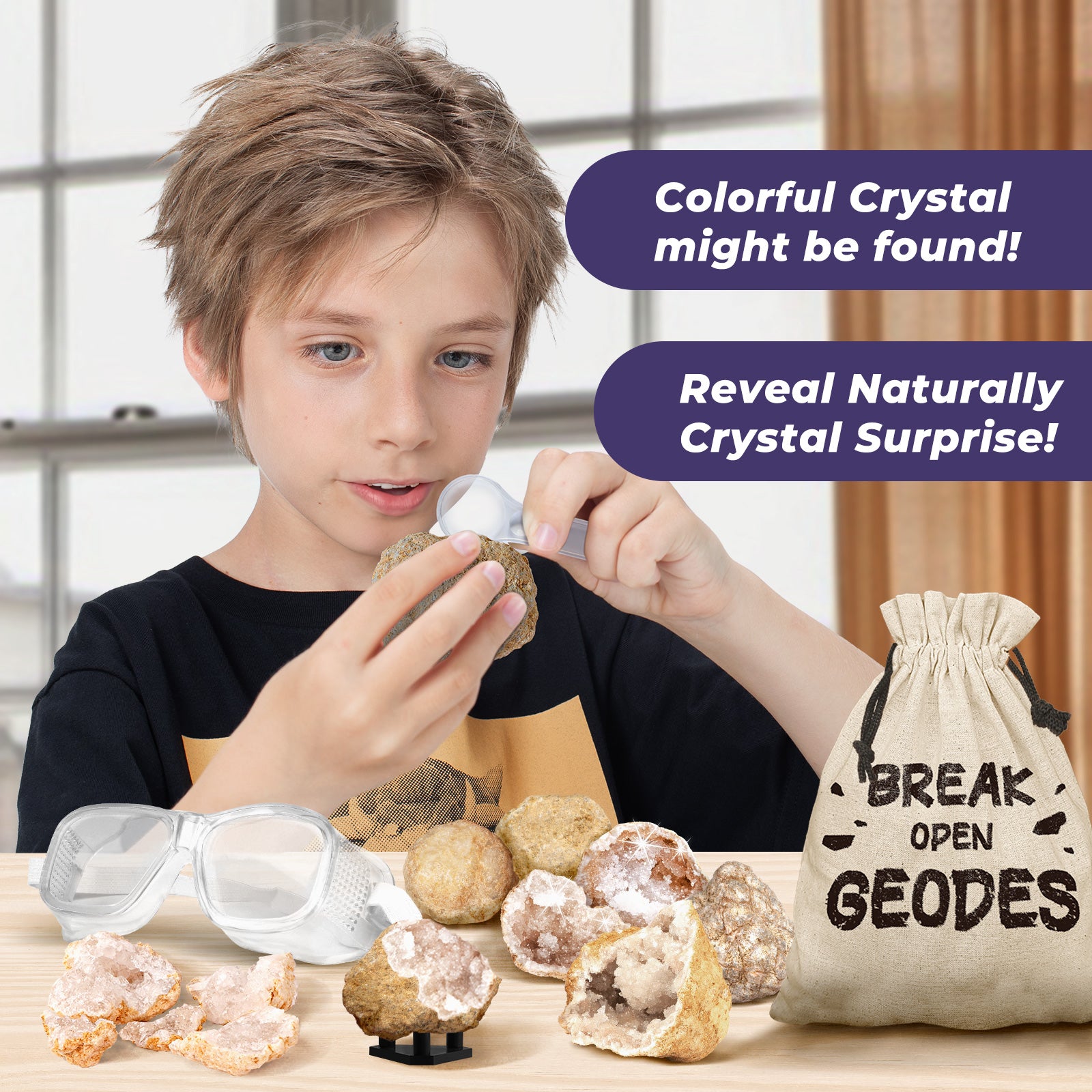 EDUMAN Geodes with Crystals Break Open 10 Premium Geode Kit - Geology Geode Crystal Science Kit - STEM Educational Toys Birthday Gifts for Boys and Girls - Image 3